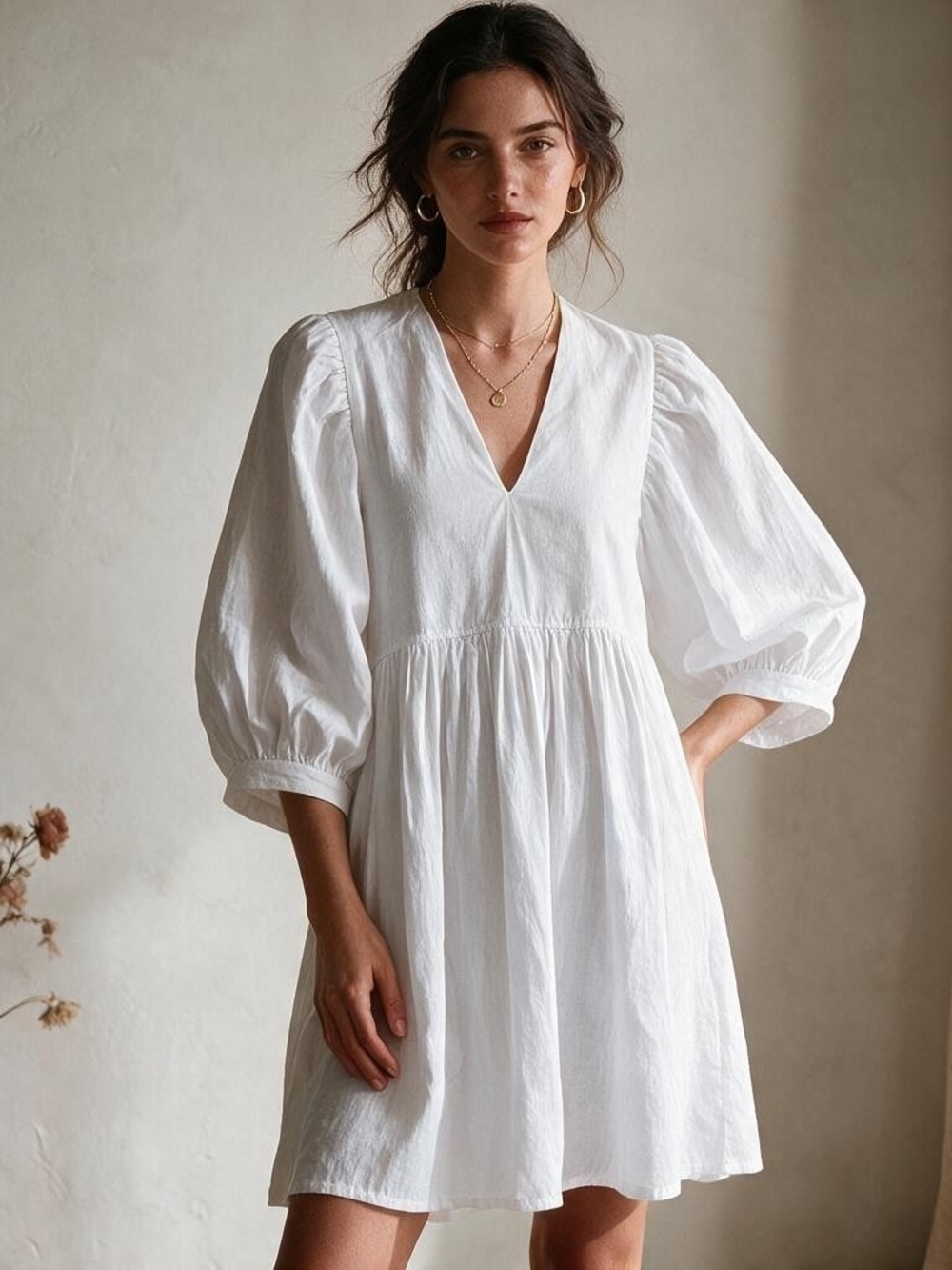 Hunter Bell Noah Collared Puff Half Sleeve Dress White Size Small